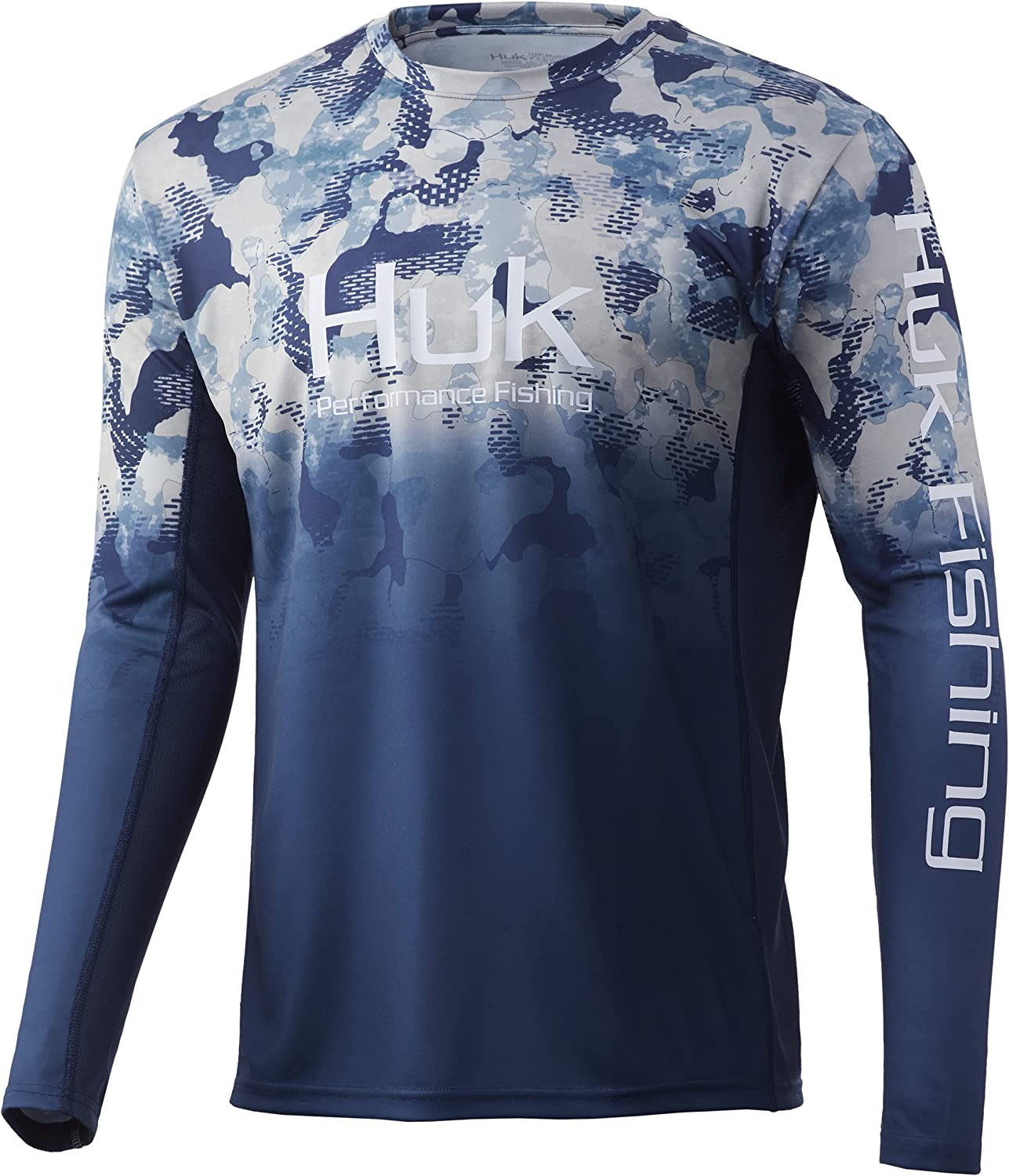 Huk Men's Icon x KC Refraction Camo Fade Long Sleeve Fishing Shirt, XL, Bluefin