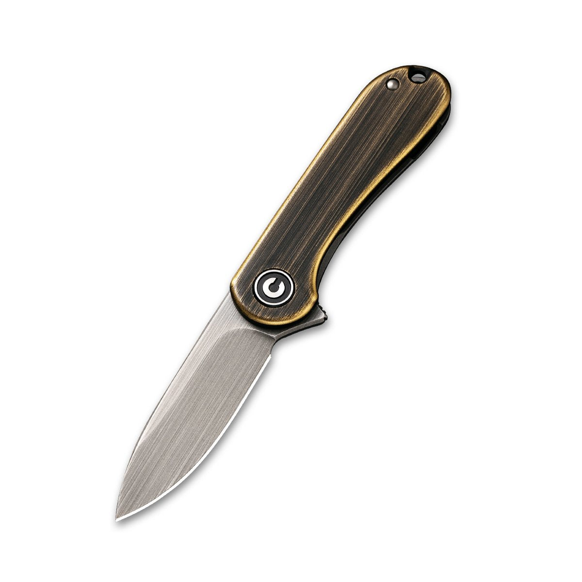 CIVIVI Mini Elementum Flipper Knife - Black Hand Rubbed Brass Presentation Handle Knife