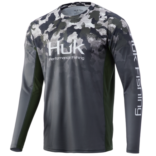 Huk Men's Icon x KC Refraction Camo Fade Long Sleeve Fishing Shirt, Large, Hunt Club Camo